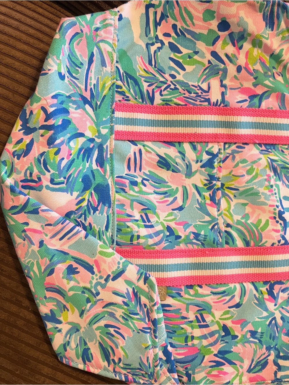 Floral Pastel Canvas Tote Bag with Pink Trim